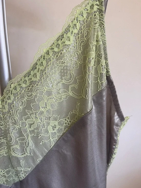Topshop Silver Slip Dress with Lime Lace Trim - Picture 7 of 10